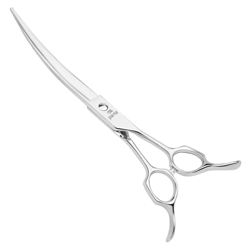 Curved Dog Grooming Scissors 7.5 in Professional Pet Grooming Shears Japan VG10 Reversible Ergonomically Designed handle for Grooming Face, Eyes, Paws & Body