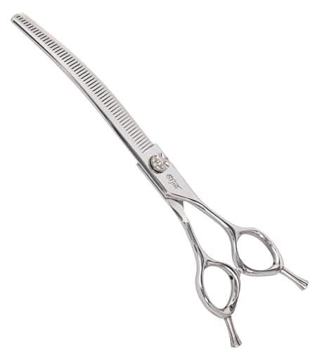 Stjuo Professional Dog Grooming Scissors, Japanese 440C Stainless Steel, 62 HRC Hardness (Curved Thinning, 7.5'')