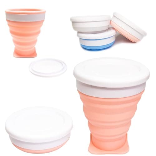 ZB.soar Foldable Water Cup with Lid, Food Grade Silicone,Small Portable Water Cup, Suitable for Camping, Traveling and Business Trips, Lightweight, Durable and Reusable (Pink)