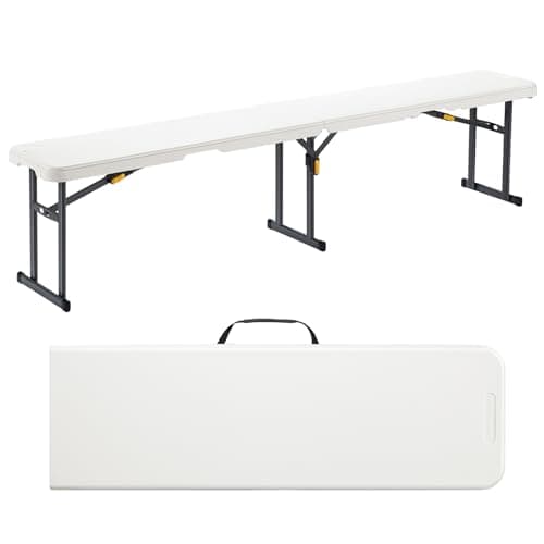 FanttikOutdoor 6ft Plastic Folding Bench with Safety Lock Carrying Handle, Portable Indoor Outdoor Bench for Party, Dining, Camping, Garden, Soccer Activities, No Assembly, 1 Pack, White Zeta I6 Pro