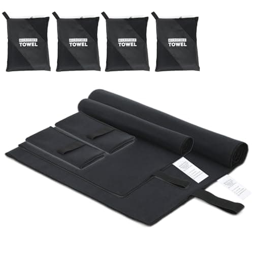 NUOYEE 4 Pack Quick Dry Microfiber Towels for Body S L XL Camping Towel Fast Drying Compact for Sea Beach Swimming Yoga Hiking Pack Travel Bathroom Towel(Black)