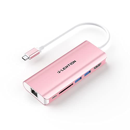 LENTION USB C Hub with 4K HDMI, SD Card Reader, 2 USB 3.0, Type C Charging & Ethernet Compatible 2025-2016 MacBook Pro, 2025-2018 Mac Air/Surface/Steam Deck, More, Stable Driver Adapter (Rose Gold)