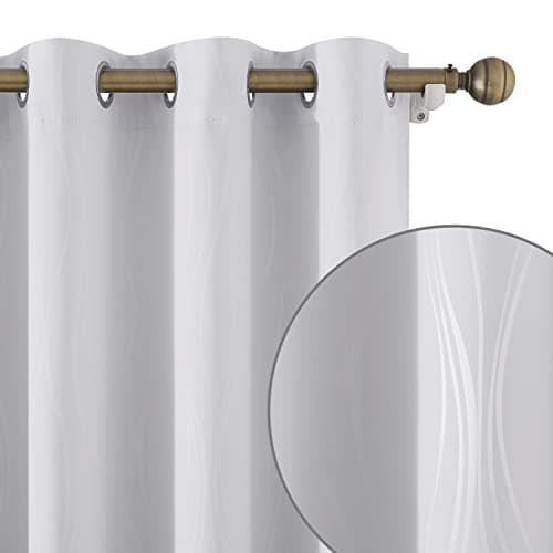 HOMEIDEAS Greyish White Blackout Curtains 52 X 84 Inch Length Wave Line Embossed Grommet Room Darkening Thermal Insulated 2 Panels Window Drapes for Living Room Bedroom