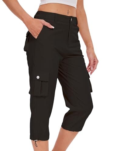DAOAO Cargo Capris for Women Hiking Pants Casual Summer Quick Dry Outdoor Travel Pull On Capri with 6 Pockets Black XL