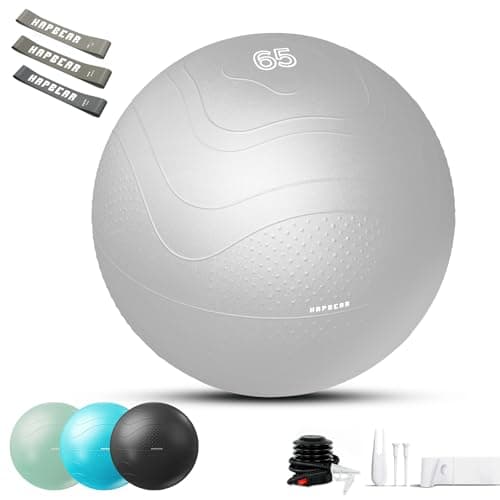 HAPBEAR Exercise Ball (22''/26''/30'') - Anti-Burst Slip-Resistant Yoga/Pilates Ball for Core Training & Posture Improvement, Home Gym/Rehab/Pregnancy Ball, Quick Pump & 3 Resistance Bands Included