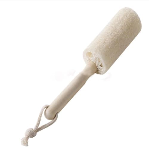 Revgozu 4 "Natural Agricultural Loofah with Wooden Stick for Washing Tea Cups, Cleaning Kitchen Stoves. Exfoliating Body Sponge Scrub Skin Care in Tub Spa Shower. Natural Products, No Additive