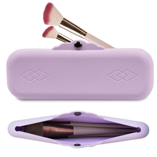 Silicone Makeup Brush Holder Bags: Cosmetic Case with Magnetic-Metal-Buttons for Travel, Makeup Pouch Case for Makeup Tools Storage