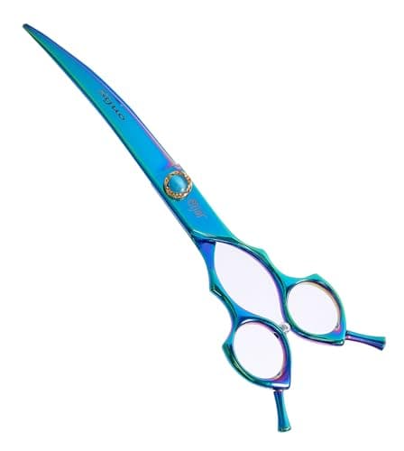 Stjuo 7.5'' Dog Curved Scissors for Grooming 440C Stainless Steel Green Professional Pet Trimming Scissors Sharp Blades Cutting for Dogs and Cats Shears