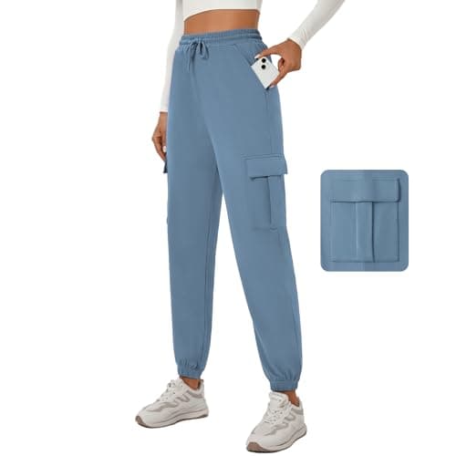 YOYOYOGA Women's Joggers Pants Pockets Sweatpants Drawstring High Waisted Sweatpants Lounge Workout Running Track Pants（Blue,XL