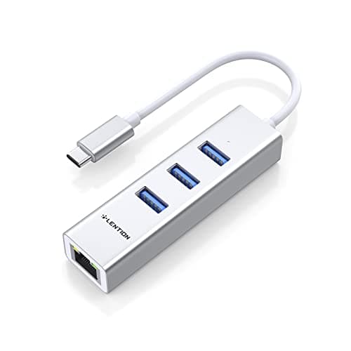LENTION 3 Port USB to Ethernet Adapter, USB to RJ45 Ethernet Adapter, Computer Network Adapters for 2025-2016 MacBook Pro, 2025-2018 Mac Air/, New Pad Pro, Chromebook, C Port Laptop(CB-C23s, Silver)
