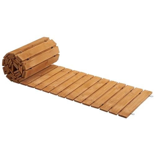Spurgehom 12FT Wooden Garden Pathway Straight Outdoor Walkway Roll Out Cedar Wood Patio Flooring Path Decorative Lawn Patio Pavers Boardwalk Beach Wedding Party (Natural)