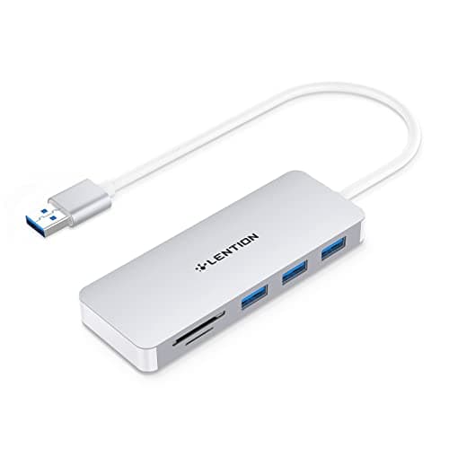 LENTION USB 3.0 Hub with 3 USB 3.0 & SD/Micro SD Card Reader Adapter for Micro/SDXC/SDHC/SD/UHS-I Cards Compatible MacBook Air/Pro (Previous Generation), Surface, Chromebook, More (CB-H15, Silver)