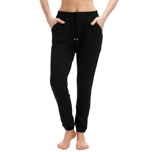 Walifrey Womens Joggers with Pockets, Drawstring Sweatpants Women for Lounging Jogging Gym and Workout Black,1 Pack Black M