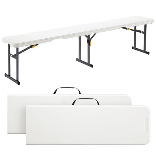 FanttikOutdoor 6ft Plastic Folding Bench with Safety Lock Carrying Handle, Portable Indoor Outdoor Bench for Party, Dining, Camping, Garden, Soccer Activities, No Assembly, 2-Pack, White Zeta I6 Pro
