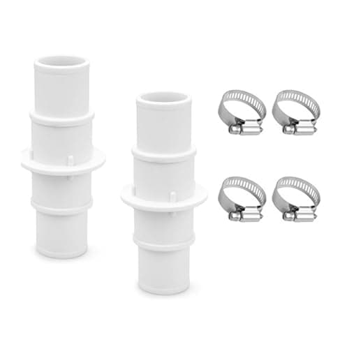 Ptazucv Pool Hose Connector, 2-Pack with 4 Stainless Steel Clamps, 1-1/4" or 1-1/2" PVC, White