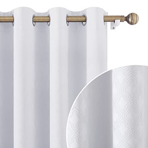 HOMEIDEAS Greyish White Blackout Curtains 52 x 108 Inch Geometric Moroccan Lattice Embossed Geo Trellis Room Darkening Bedroom Thermal Insulated Grommet Drapes for Living Room, 2 Panels