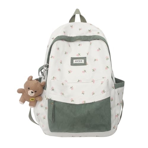 2026 Cute Preppy Bag Floral Printed Kawaii Backpack Cottagecore Aesthetic Backpack Laptop Daypack (Sage Green)