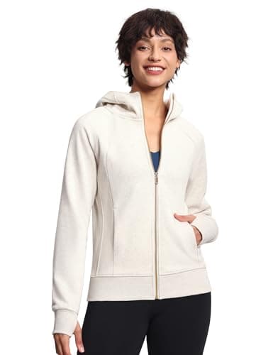 THE GYM PEOPLE Women's Zip Up Hoodies Fleece Workout Jackets Sweatshirts with Pockets Thumb Hole Heather White