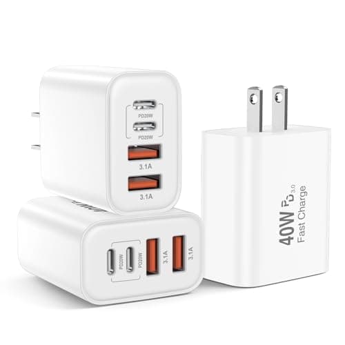 USB C Charger Block, 40W 3Pack 4-Port Type C Fast Charging Wall Cube, Dual PD&QC Power Adapter Multiport Charger Wall Plug Type C Brick for iPhone 17/16/15/14/13/12/11 Pro Max XR XS, iPad Pro/Air/Mini