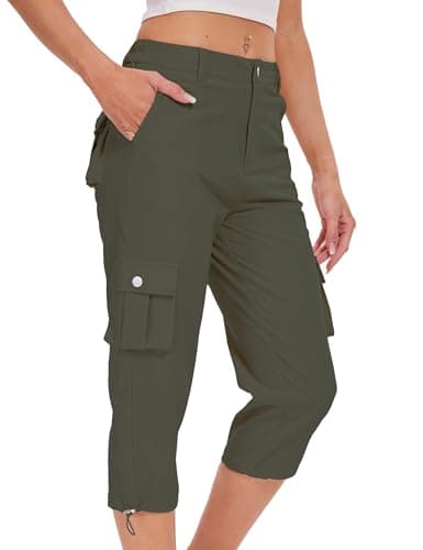 DAOAO Cargo Capris for Women Hiking Pants Casual Summer Quick Dry Outdoor Travel Pull On Capri with 6 Pockets Green S