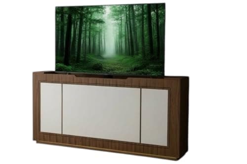 Elevationize Italian Style TV Lift Cabinet| Motorized TV Lift System with Faux Leather Panels & High Density Oak Veneer Build| Space-Saving Design, Fits Up to 55” TVs (Queen Size)