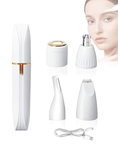 4-in-1 Facial Hair Trimmer for Women & Men - Eyebrow, Nose, Lips & Bikini Line Hair Removal, Rechargeable & Waterproof Personal Shaver, Painless & Portable for Travel Home Use