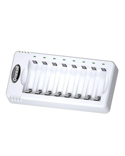 Granicell 8 Bay AA and AAA Battery Charger, Independent Slot,USB High-Speed Charging, for Ni-MH/Ni-CD Rechargeable Batteries, Adapter-Free