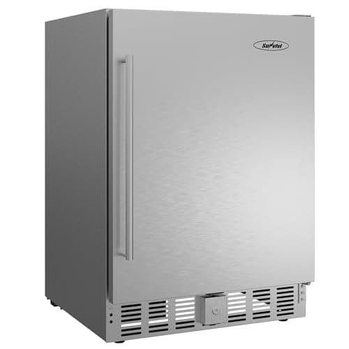 SUNVIVI Outdoor & Indoor Beverage Refrigerator, 24 Inch Stainless Steel Under Counter Drink Fridge, Silver Weatherproof Can Cooler Wine Chiller with Lock for Kitchen, Office, Patio, Bar, Home
