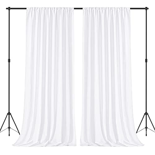 HOMEIDEAS White Backdrop Curtains for Parties, Wrinkle Free Polyester Photography Drapes for Wedding Birthday Decorations, 5ft x10ft Set of 2 Panels