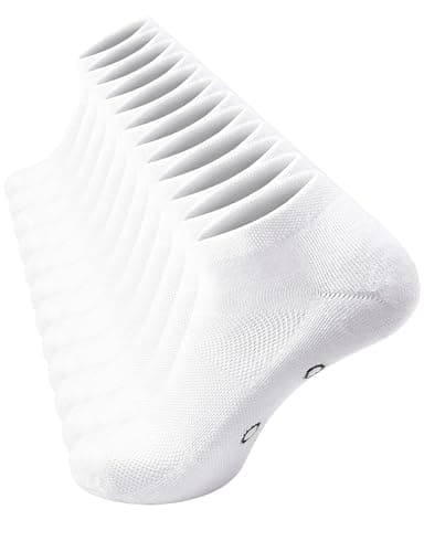 Kinsew Ankle Socks Light Cushioned 6 Pack Foor Massage for Dad Acupressure Pointer Low Cut Gym Running US 9-11 White