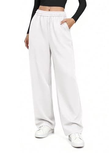 KIRUNDO Sweatpants Women 2025 Fall Baggy Wide Leg Lounge Pants Casual Elastic High Waisted Workout Joggers with Pockets(White, X-Small)