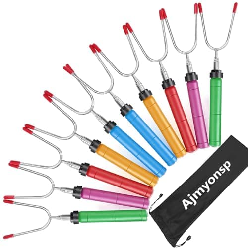 34inch Marshmallows Roasting Sticks 10Pack Smores Stick Skewers for Fire Pit Campfires - Hot Dog Telescoping Forks Extras Long Strong Metal Rotating Handles