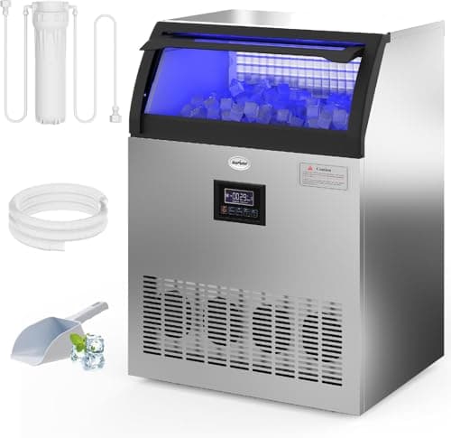 Sunvivi Commercial Ice Maker Machine, 265LBS/24H, 55LBS Storage Bin, Stainless Steel Under Counter Ice Machine for Restaurants, Bars, and Home Use, Includes Water Filter, Scoop, and Hose