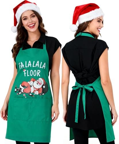 GIFTLIBRO Tipsy Santa Christmas Apron for Men & Women with Pockets, Funny Chef Costume Apron for Cooking, Baking, Kitchen Gift for Husband & Wife (Green, 1 Pack)