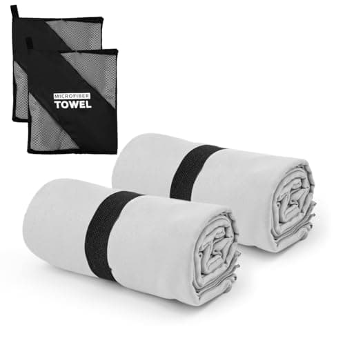 Yaozoon Camping Towel Microfiber 2 Pack S Size Quick Dry Lightweight for Travel Face Hand Neck Running Gym Cycling Fitness Golf Tennis Sweat Towels(Light Grey, 2 Pack S)