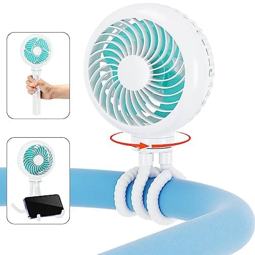 HandFan Portable Stroller Fan [Max 31 Working Hours], Attachable Stroller Fan Clip on for Baby, 4000mAh Rechargeable Battery, 360° Rotate Flexible Tripod, Cooling for Car Seat Crib Treadmill Travel