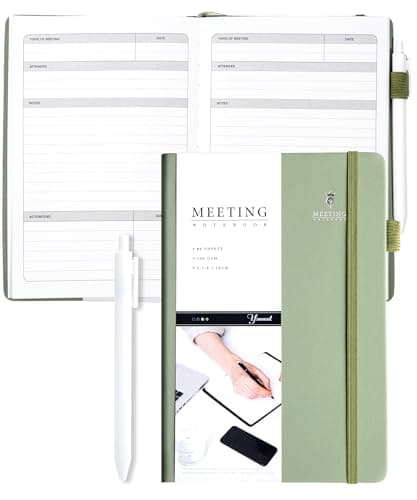 Yoment Meeting Notebook for Work with Action Items Hardcover Leather 5.5X 8.5 Office Project Planner for Women Men Meeting Notes Notebooks for Work, Green