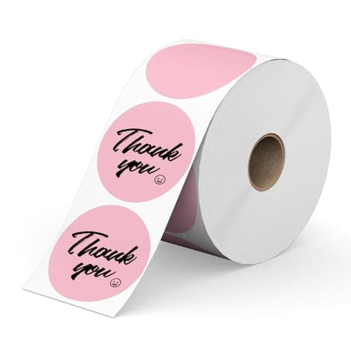750 Labels 2 Inch Pink Circle Direct Thermal Sticker Labels, Tacnology Self-Adhesive Perforated White Round Color Coding Roll Compatibel with Zebra,Rollo, MUNBYN, 1 Roll