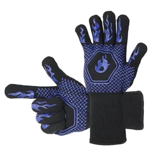 HFLYJPYW BBQ Grill Gloves Heat Resistant 1472℉ High Temp Resistance Fireproof Glove for Grilling Smoking Barbecue Washable Long Oven Extreme Hot Proof Mittens for Kitchen Baking (Blue)