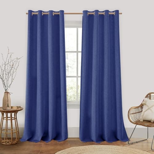 HOMEIDEAS 100% Blackout Curtains 2 Panels Royal Blue Linen Room Darkening Curtains 52 X 96 Inches Thermal Insulated Grommet Window Drapes with Liner for Living Room, Bedroom