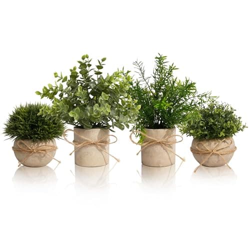 PENGYEE 4 Pack Small Fake Plants for Bathroom Decor, Artificial Plants Indoor, Faux Plants Indoor Eucalyptus Rosemary for Home Kitchen Farmhouse Office Room Decor
