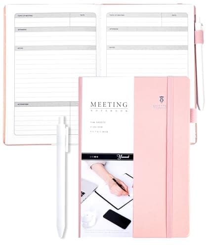 Yoment Meeting Notebook for Work with Action Items Hardcover Leather 5.5X 8.5 Office Project Planner for Women Men Meeting Notes Notebooks for Work, Pink