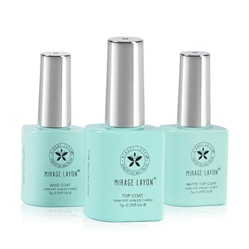 MIRAGE LAYON Gel Top Coat and Base Coat Set, 3Pcs 7g No Wipe Matte & Shiny Top Coat, Soak Off UV LED Nail Polish for Salon DIY at Home