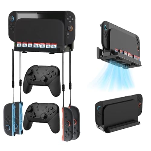 LEPEYMDA Wall Mount for Switch 2/1/OLED, Switch 2 Accessory Storage Organizer Shelf Base Set with Cooling Vent Design, 28 Card Slots, 2 Controller Holders, 4 Joy-con Hanger, Near or Behind TV, Black