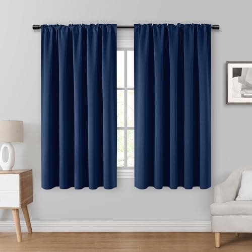 HOMEIDEAS Blackout Curtains, 2 Pages Navy Blue Room Darkening Bedroom Pinch Pleated Curtains Thermal Insulated Back Tab Rod Pocket Drapes for Bedroom, W52 x L63