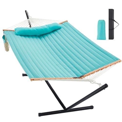 Homgava Two Person Hammock with Stand for Outside Heavy Duty, Outdoor Patio Hammock with Portable Steel Stand, Large Double Hammocks,480lbs Capacity.(Aruba)