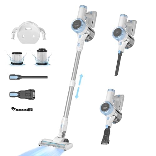 ENCHE Cordless Vacuum Cleaner, 500W 45Kpa Powerful Stick Vacuums with 45 Mins Runtime, LED Touch Display, Lightweight Design, Ideal for Pet Hair and All Floor Types, 1.5L Dust Cup (White)