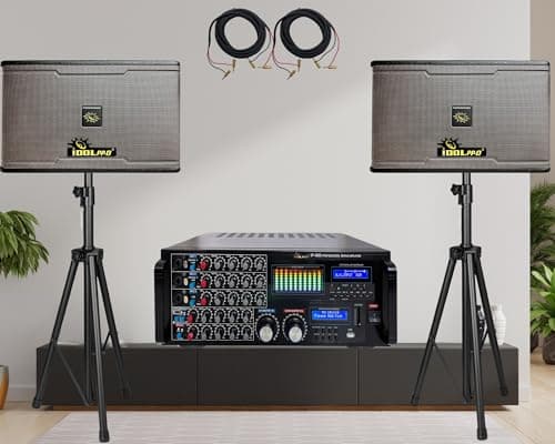 IDOLpro 3000W Home Karaoke System with New Mixing Amplifier and Dual 3 Way 1200W Speakers and Stands