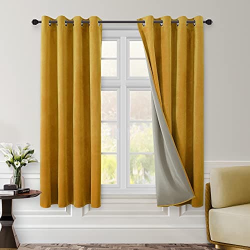 HOMEIDEAS Stone Blue Full Blackout Velvet Curtains,52 X 63 Inch Room Darkening Thermal Insulated Grommet Window Drapes for Bedroom, Living Room, 2 Panels