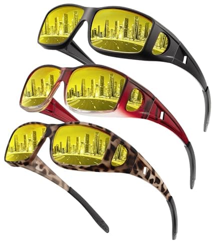 NSSIW Night-Vision-Glasses Women Mens Over-the-Glasses: Wrap-Around Anti Glare Polarized Night Vision Glasses for Driving